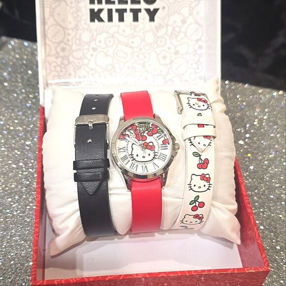 Hello Kitty By Sanrio Logo Cherries Watch Set w/Interchangeable Bands